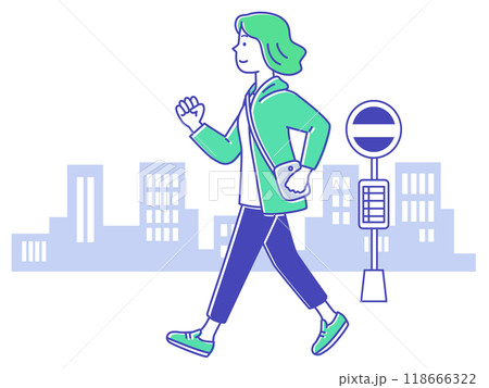 腕を振って街並みをウォーキングする若い女性 118666322