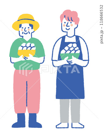 卵を抱えている養鶏農家の男性二人_色 118666532