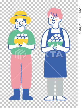 卵を抱えている養鶏農家の男性二人_色 118666532