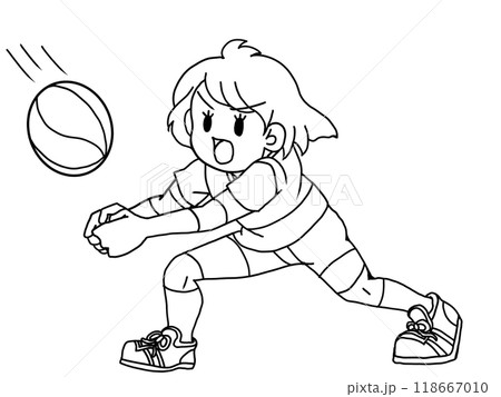 バレーボール　レシーブ線画 118667010