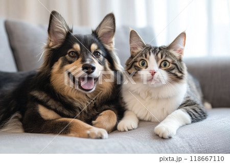 仲良しの犬と猫 仲良しの犬と猫 118667110