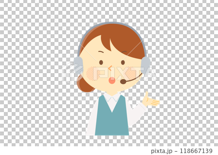 A female operator explaining with a serious face 118667139