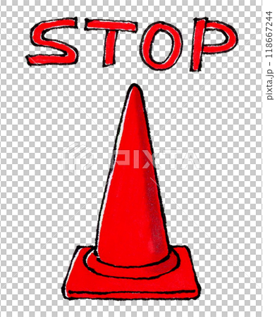 Red cone and the word STOP hand-drawn illustration Red cone and the word STOP hand-drawn illustration 118667244