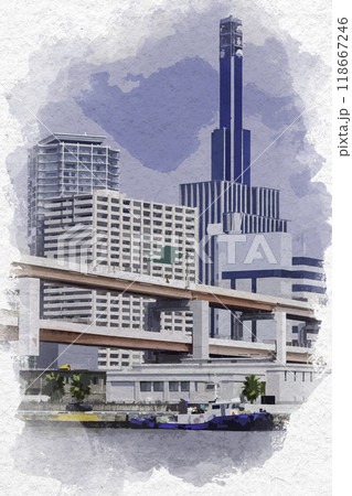 水彩画風 神戸 阪神高速3号神戸線 兵庫県神戸市 水彩画風 神戸 阪神高速3号神戸線 兵庫県神戸市 118667246