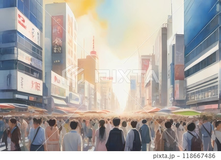ゲーム背景　現代的な都会の街並みビルト交差点の大通り風景 118667486
