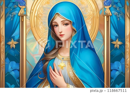 ゲームキャラクター ベールをかぶった10代後半の若い聖女がいる風景 ゲームキャラクター ベールをかぶった10代後半の若い聖女がいる風景 118667511