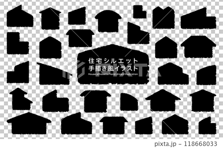 住宅シルエット手描き風イラスト・黒 住宅シルエット手描き風イラスト・黒 118668033