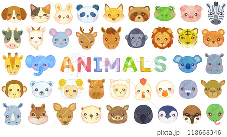 かわいい動物のイラストセット 顔 正面 アイコン 118668346