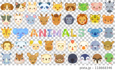 かわいい動物のイラストセット 顔 正面 アイコン 118668346