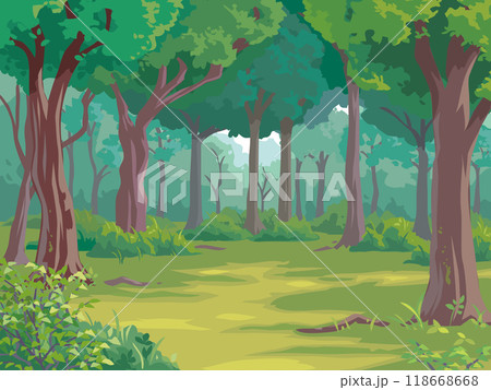 風景画　　「森の中」 森の中の風景のイラスト素材 [118668668] - PIXTA