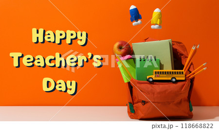 Inscription on an orange background: "Happy Teacher's Day!" Inscription on an orange background: "Happy Teacher's Day!" 118668822