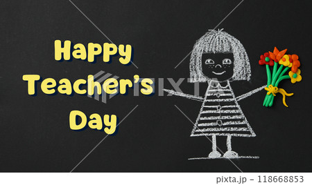 Inscription on a black school board: "Happy Teacher's Day!" 118668853