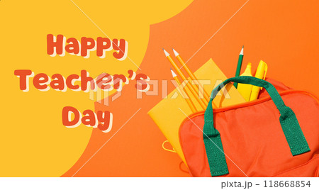 Inscription on an orange background: "Happy Teacher's Day!" 118668854