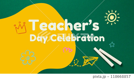 The inscription on the green school board: "Happy teacher's day!" 118668857