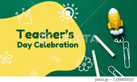 The inscription on the green school board: "Happy teacher's day!" 118668858
