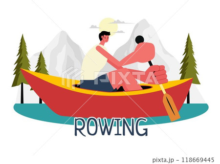 People Enjoying Rowing Vector Illustration with Canoes and Sailing on a River or Lake in Active Water Sports in a Flat Style Cartoon Background 118669445