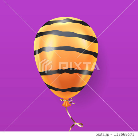 Orange balloon with stripes realistic vector illustration 118669573