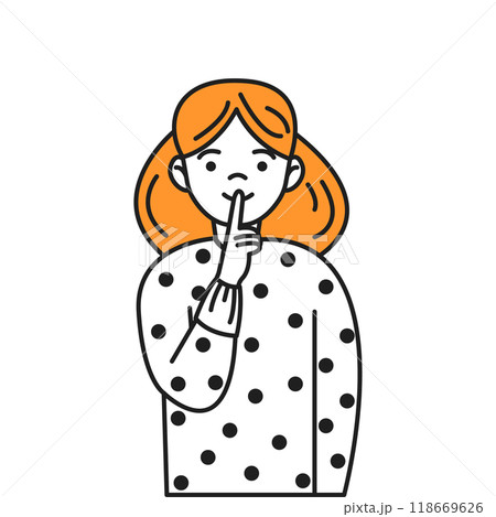 Girl shows silence gesture with finger vector line icon 118669626