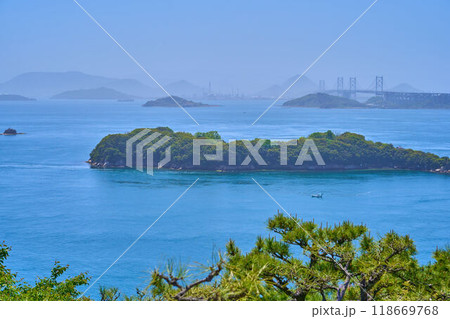 岡山県倉敷市の鷲羽山から南側の眺望(松島,瀬戸大橋,香川県坂出市など) 118669768