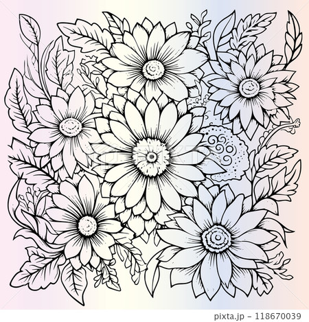 Flower Pattern Coloring Pages Drawing For Kids 118670039