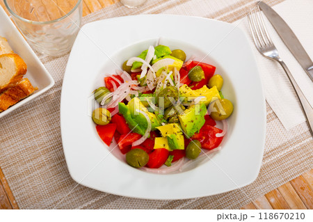 Fresh tomato, olive, avocado, onion, salad Fresh tomato, olive, avocado, onion, salad 118670210
