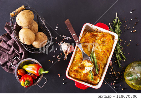 Potato gratin - graten (baked potatoes with cream and cheese) . Potato gratin - graten (baked potatoes with cream and cheese) . 118670500