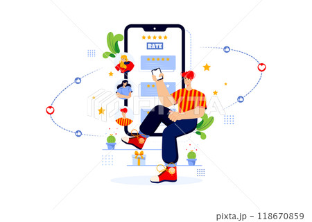 Customer Gives An Online Review On Mobile Application 118670859