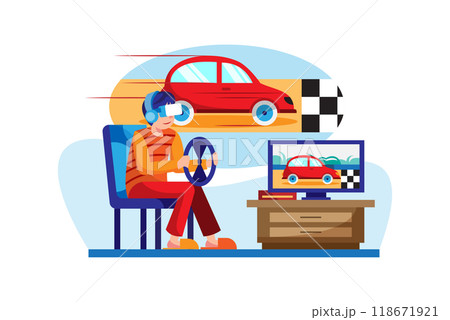 Boy playing the racing game using VR 118671921