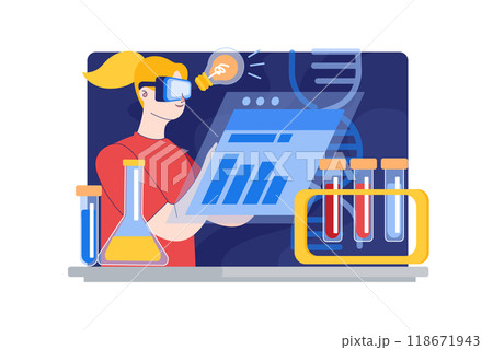 Professional scientist wearing virtual reality glasses using medical innovation in the lab Professional scientist wearing virtual reality glasses using medical innovation in the lab 118671943