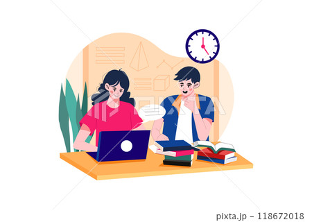 Students learn and discuss with an online teacher. 118672018