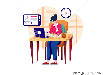 Young woman with glasses studying online Young woman with glasses studying online 118672020