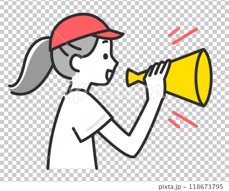 一個穿著運動服的女孩用擴音器歡呼的插圖 118673795