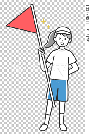 運動会でゴールの旗を持った子供のイラスト 運動会でゴールの旗を持った子供のイラスト 118673801