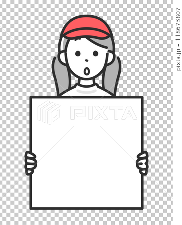 ホワイトボードを掲げる体操服姿の女の子 118673807