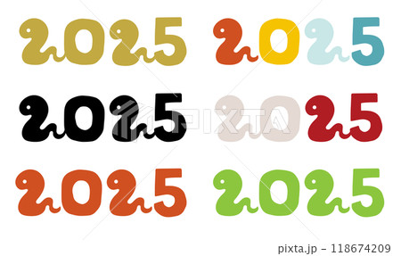 2025年 ポップなへび年年賀状素材 2025年 ポップなへび年年賀状素材 118674209