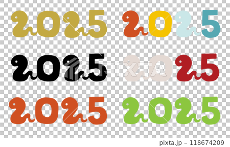 2025年 ポップなへび年年賀状素材 2025年 ポップなへび年年賀状素材 118674209
