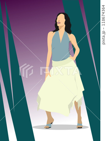 Young cute woman.3d color vector hand drawn illustration Young cute woman.3d color vector hand drawn illustration 118674364