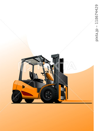 Industrial forklift . Colored vector hand drawn illustration 118674429