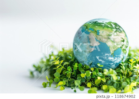 Ai generated Planet earth with green leaf plant on a white background. 118674902