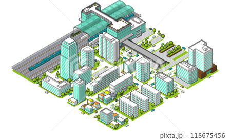 俯瞰から見た立体の駅のベクターイラスト 118675456