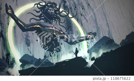 Floating black stone statue 118675622