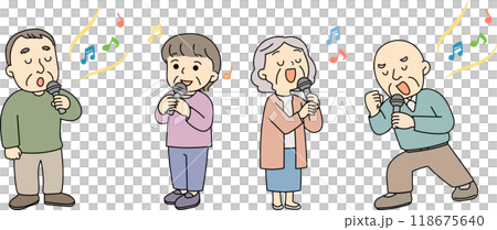 マイクを持って歌うシニアのセット マイクを持って歌うシニアのセット 118675640