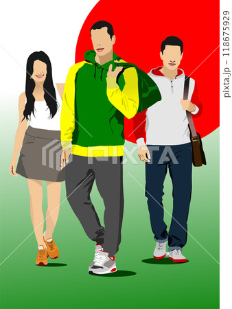 3d Vector illustration of group young man and women. Hand drawn illustration 3d Vector illustration of group young man and women. Hand drawn illustration 118675929