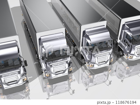 大型トラック 数台並び(3DCGイメージ) 大型トラック 数台並び(3DCGイメージ) 118676194