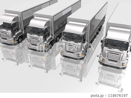 大型トラック　数台並び(3DCGイメージ) 118676197