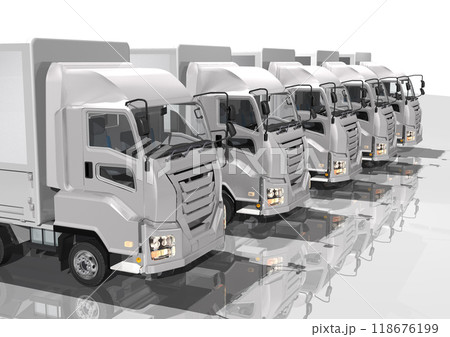 大型トラック　数台並び(3DCGイメージ) 118676199