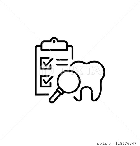 Medical dental examination icon, check health of teeth, oral diagnosis concept, thin line symbol - editable stroke vector illustration 118676347