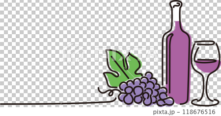 ワイン　赤ワイン　ぶどう　線画　手描き　シンプル　イラスト 118676516