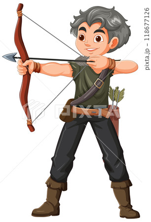 Archer Aiming with Bow and Arrow 118677126