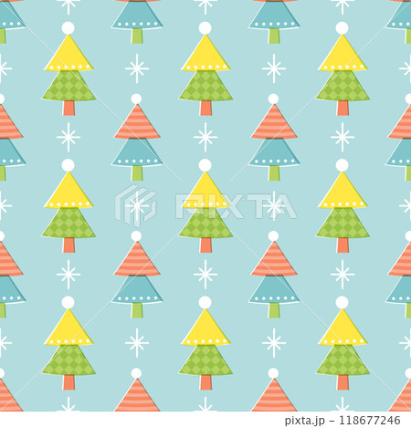 かわいい幾何学的デザインのクリスマスツリーのシームレスパターン 118677246
